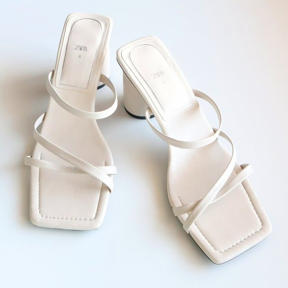 Zara Shoes - Zara White Square Toe Cylinder Heel Slip On Mule Sandals, Flip Flops, Shoes 7.5